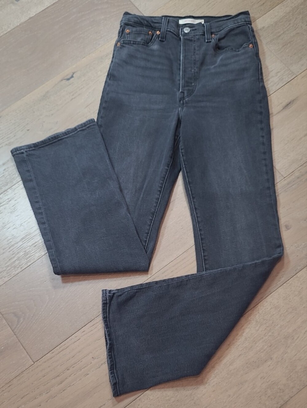 Levi's Ribcage Boot Jeans Women's sz 29 Black Button Fly High Rise Denim Jeans